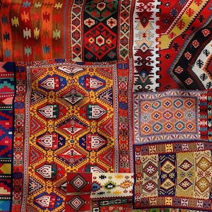 Bohemian Kilim Fabric, Patchwork Upholstery Fabric By The Yard, Boho Southwestern Fabric, Oriental Turkish Kilim Rug Design Canvas Fabric