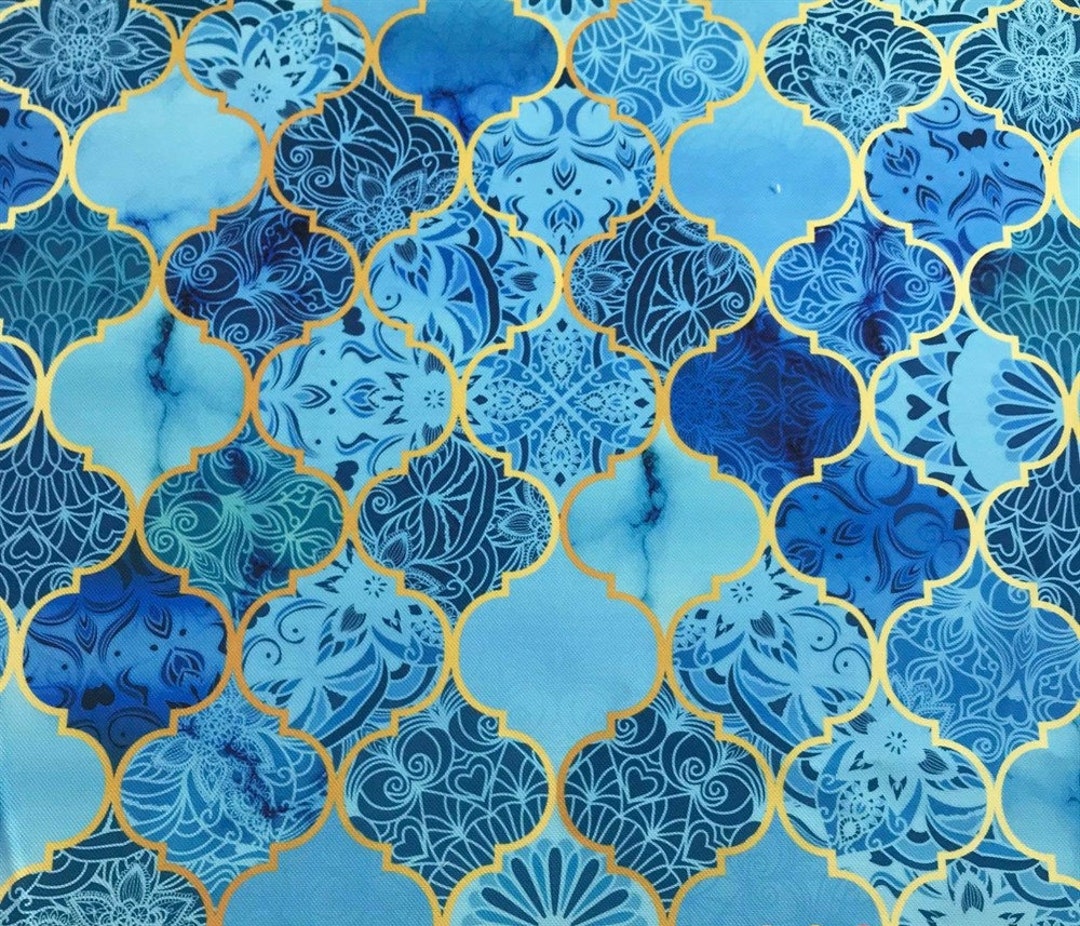 Moroccan Fabric, Blue Turquoise Teal Color Fabric, Morocco Oriental