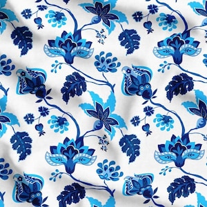 Navy Blue Floral Tapestry Fabric, Paisley Large Tapestry Upholstery Fabric By The Yard, Tapestry Flowers Teal Fabric For Home Decor