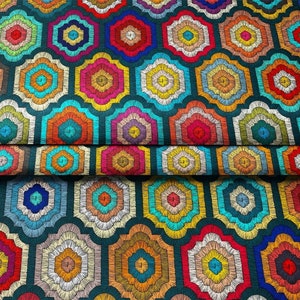 Bohemian Moroccan Fabric, Colorful Embroidery Look Print Fabric by the ...