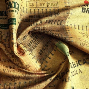 Coffee Sack Pattern Fabric, Vintage Style Fabric, Burlap Look Print Fabric, Coffee Fabric By The Yard, Boho Upholstery Fabric, Craft Fabric image 8