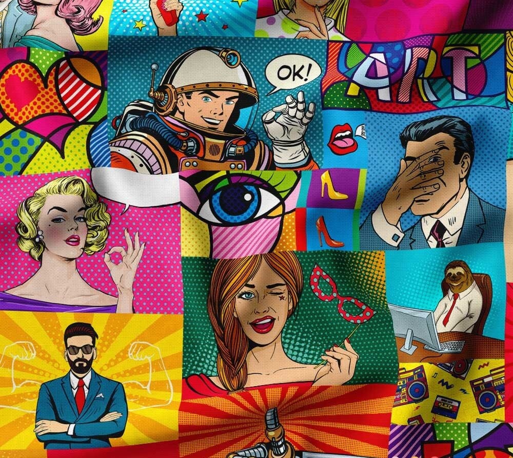 Comic Book Print Fabric Pop Art Woman Man Print Upholstery Etsy