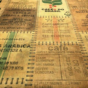Coffee Sack Pattern Fabric, Vintage Style Fabric, Burlap Look Print Fabric, Coffee Fabric By The Yard, Boho Upholstery Fabric, Craft Fabric image 4
