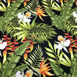 White Floral Tropical Leaf Fabric, Hawaiian Fabric, Canvas Upholstery Fabric By The Yard, Tropic Botanical Garden Fabric