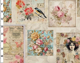 William Morris Antique French Style Patchwork Floral Fabric for DIY Projects - Anna Thibaut Fabric, Vintage Upholstery Fabric By The Yard