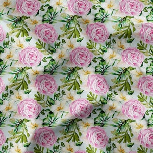 Flower Canvas Fabric, Large Floral Fabric, Pastel Shabby Chic Dusty Rose Floral Painting Art Print Upholstery Outdoor Home Decor Fabric Yard