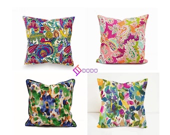 Watercolor Floral Pillow Cover, Pink Green Tropical Design, Boho Throw Pillows