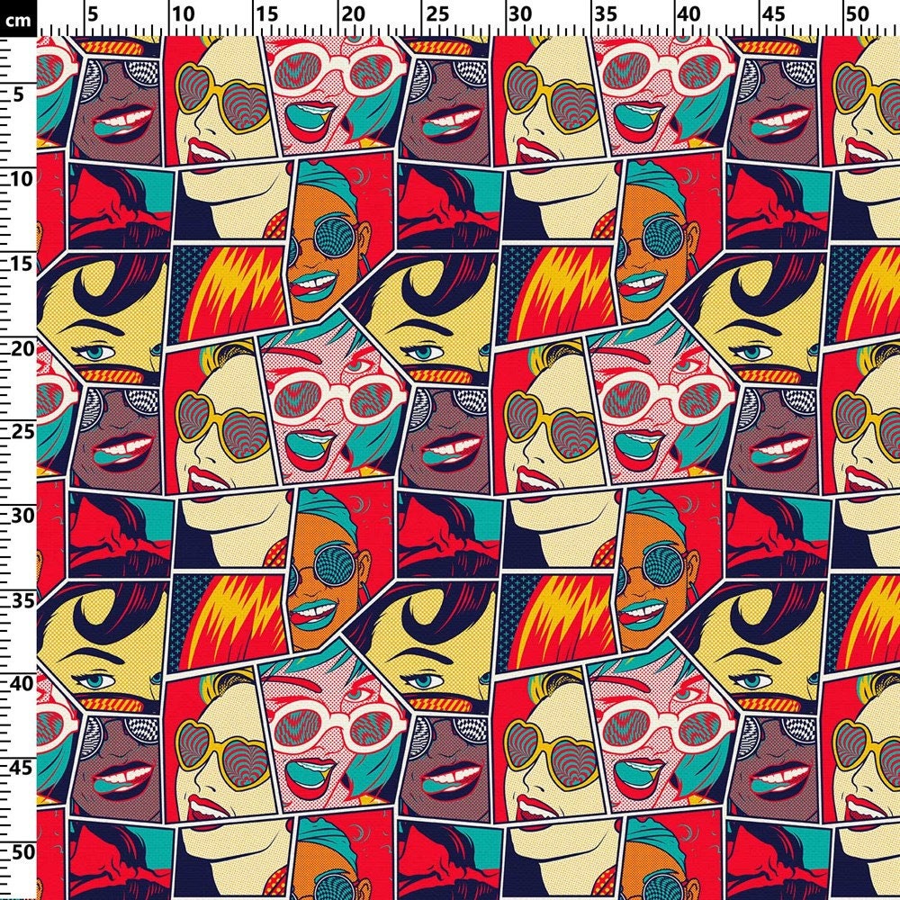 Pop Art Fabric, Colorful Retro Comic Print Fabric, Comic Book Fabric by ...