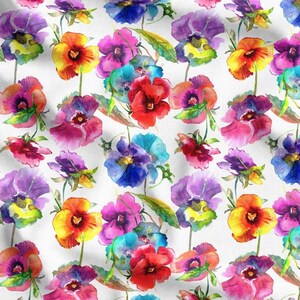 Watercolor Floral Fabric, Upholstery Fabric By The Yard, Colorful Flowers and Violets for Home Decor Fabric, Designer Canvas Fabric