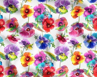 Tela de lona con flores silvestres de acuarela de colores, cortada a medida, para tapicería con estampado floral de jardín.