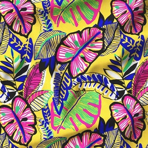 Pop Art Fabric, Tropical Monstera Leaves Upholstery Fabric, Colorful Hawaiian Fabric, Pop Art Botanical Leaf Print Fabric By The Yard