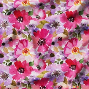 Fuchsia Pink Floral Fabric, Upholstery Fabric by the Yard, Floral Fabric Panels, Floral Fabric for Drapery, Fuchsia Floral Furnishing Fabric