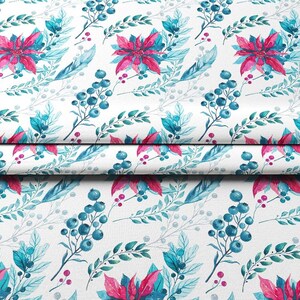 Watercolor Floral Fabric, Robert Kaufman Fabric, Christmas Turquoise Purple Flowers Upholstery Fabric, Canvas Curtain Fabric By The Yard