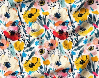 Colorful Modern Floral Upholstery Fabric – Bright Spring 56″ Canvas by the Yard for Chairs