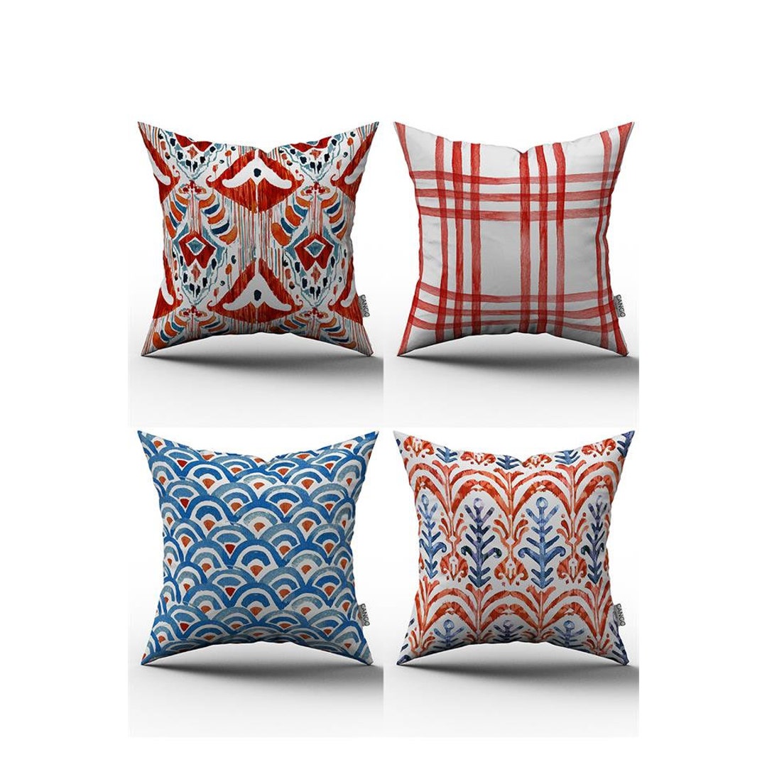 Modern İkat Pillow Covers, Throw Pillows, Red Blue İkat Pillows, 20x20