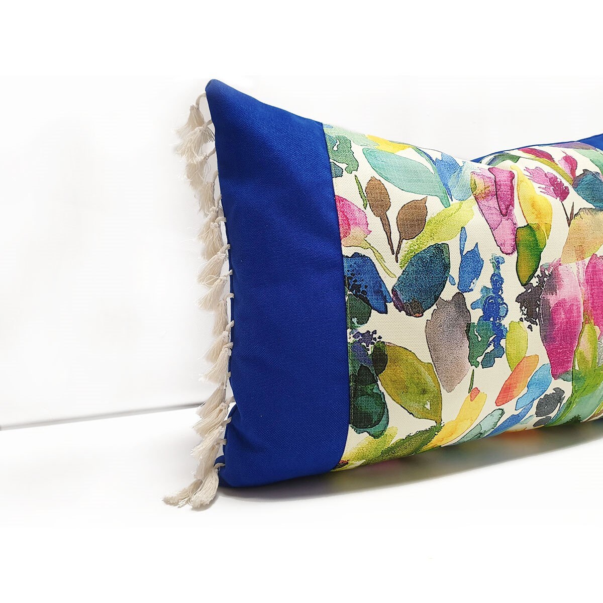 Floral Lumbar Pillow Covers, Boho Throw Pillows, Fringe Pillowcase