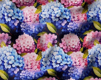 Tessuto per tappezzeria floreale ortensia tagliato su misura, tela da giardino blu e rosa per l'arredamento della casa