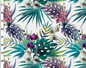 Hawaiian Tropical Floral Upholstery Fabric by the Yard, Island Garden Flowers Home Decor