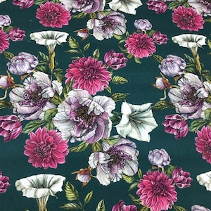 Boho Pink Purple Floral Fabric by The Yard, Dahlia and Peony Flowers Upholstery Fabric, Chintz Fabric, Shabby Chic Fabric Canvas