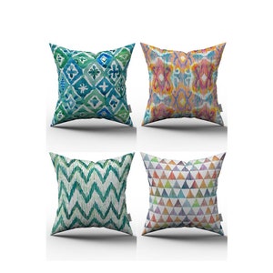 İkat Pillow Covers, Throw Pillows, Turquoise Green İkat Pillow, Mid Century Modern, Outdoor Pillow Covers, Custom Pillow Cover, Almohada Pillow Pillow Pillow