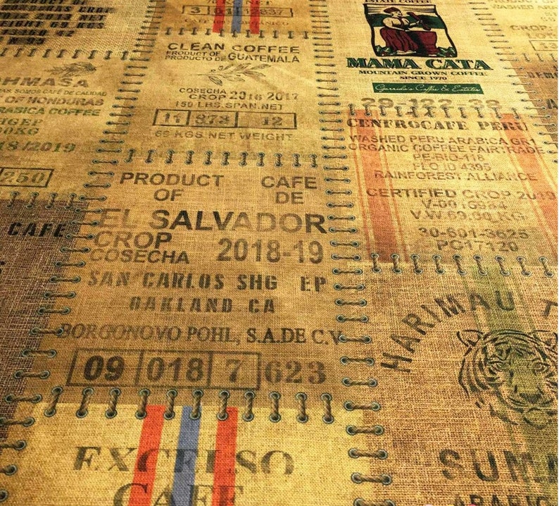 Coffee Sack Pattern Fabric, Vintage Style Fabric, Burlap Look Print Fabric, Coffee Fabric By The Yard, Boho Upholstery Fabric, Craft Fabric image 7