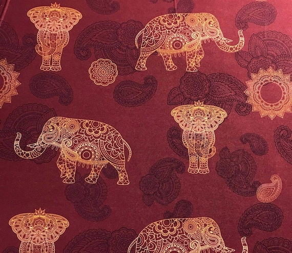 Elephant Fabric, Maroon Upholstery Fabric, İndian Block Print