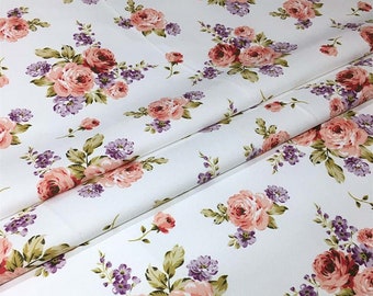 Pink Rose Floral Upholstery Fabric, Shabby Chic Style, Canvas Fabric By The Yard