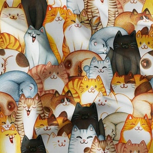 Cat Fabric By The Yard, Pop Art Colorful Cute Cat Print Fabric, Upholstery Fabric For Cat Lovers, DIY Fabric For Curtain Cushion Sofa Chair