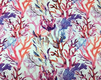 Coral Reef Upholstery Fabric, Aqua Teal Nautical Canvas, By The Yard