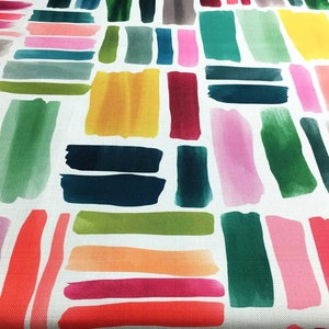 Watercolor Ticking Stripe Fabric, Colorful Abstract Stripe Upholstery Fabric By The Yard, Bright Color Block Print Fabric, Nursery Fabric