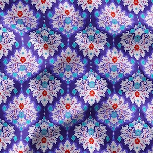 Bohemian Damask Fabric, Oriental Moroccan Pattern Upholstery Fabric, İndigo Blue Fabric By The Yard for Chair Sofa Pillow Drapery
