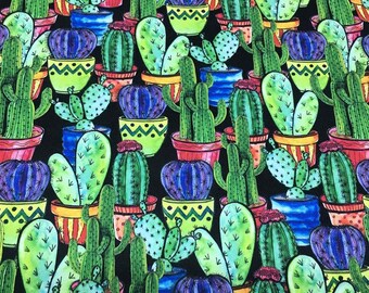 Cactus Fabric, Potted Cacti Print, Southwest Farmhouse Decor, Quilting, Upholstery