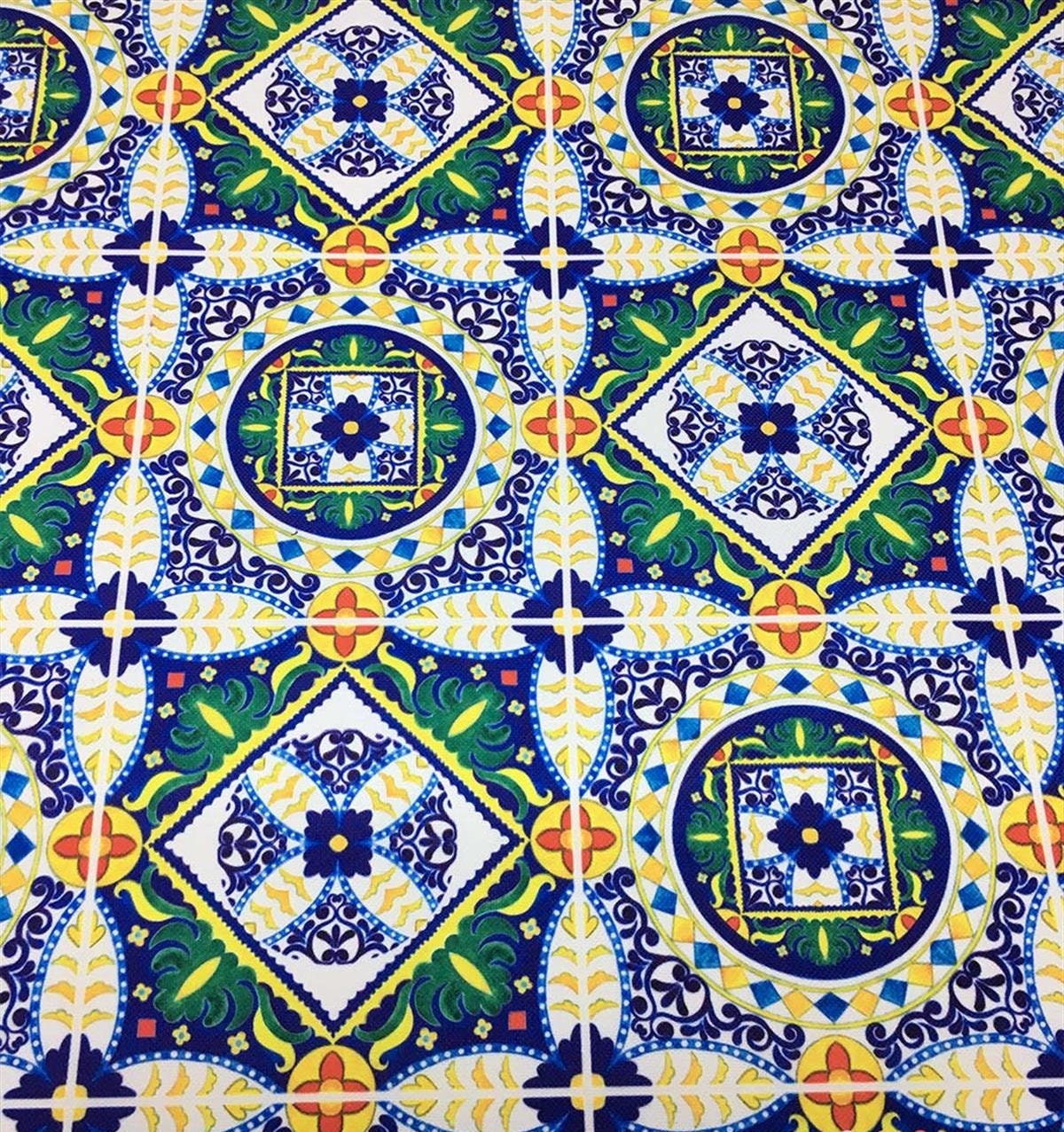 地厚毛布イタリア⚓️模様青ZAMBAITICOPERTIFICIO ITALY Vintage Italian Mosaic Tile Fabric, Sicilian Majolica Print, Blue