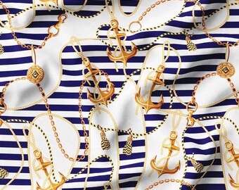 Goudkleurige gestreepte bekledingsstof, nautisch canvas, maritiem decor