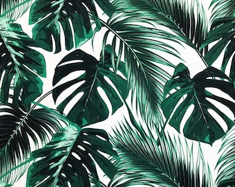 Vibrant Dark Green Monstera Upholstery Fabric by the Yard, Bold Tropical 56” Canvas