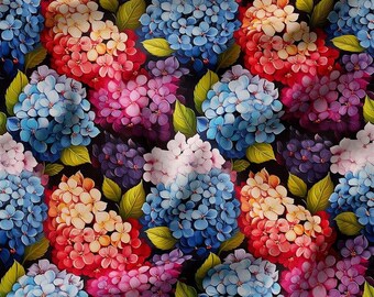 Tessuto di tela floreale con ortensie colorate tagliato su misura, decorazione luminosa per la casa e il giardino