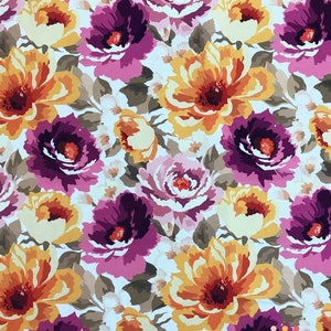 Golden Color Purple Large Floral Fabric By The Yard, Boho Upholstery Fabric, Craft Fabric, Botanical Flower Fabric, Dusty Rose Floral Fabric