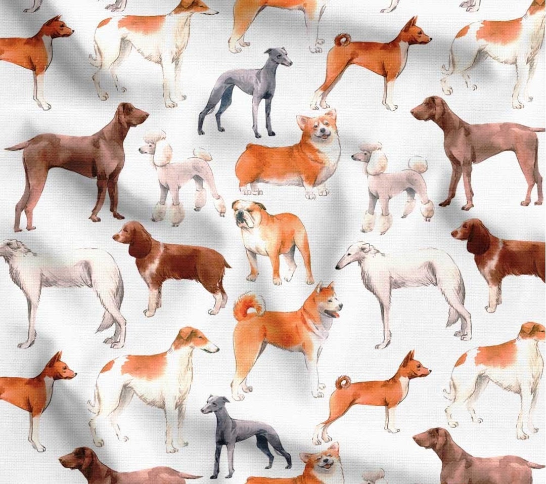 Dog Fabric, Akita Bulldog Shiba Animal Print Fabric, Upholstery Fabric ...