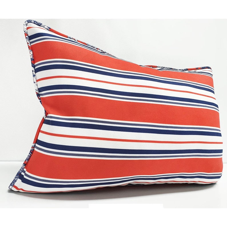 Coral Navy Long Lumbar Pillow Covers Patio Cushion Cover Etsy
