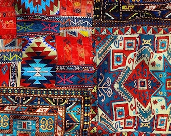 Kilim Upholstery Fabric, Bohemian Moroccan Fabric By The Yard,  Kilim Rug Design Canvas Fabric, Oriental Boho Southwestern Fabric