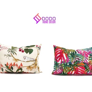 Outdoor or Indoor Lumbar Pillowcases, Palm Leaf Pillow Covers, Patio Cushion, Summer Pillows, Throw Pillow Covers, Accent Designer Pillows