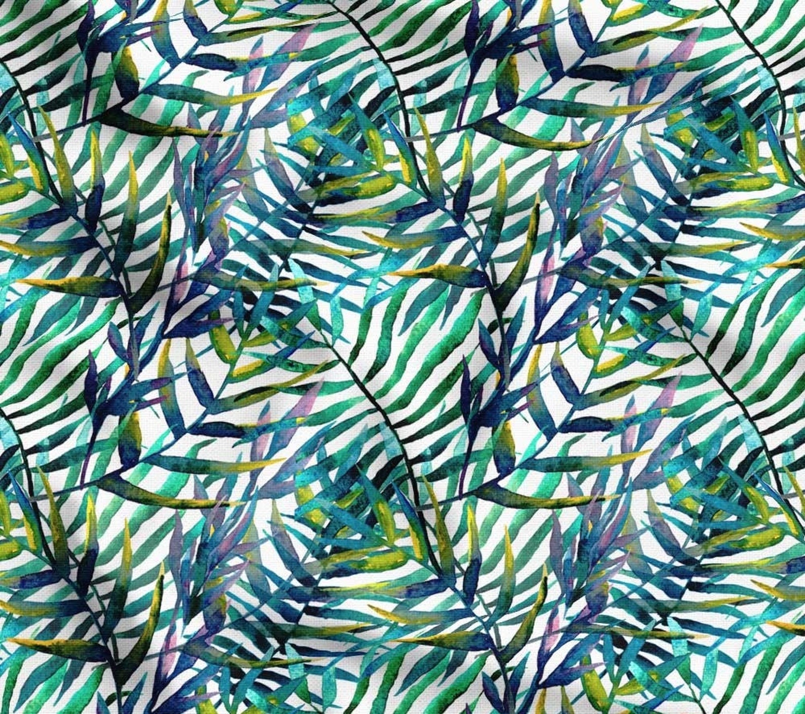 Block Print Leaves Fabric by the Yard Watercolor Palm Leaves Etsy