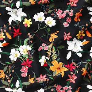 Florale Stoff-Bulk-Lager, tropische bunte Blumen in schwarzem Stoff, Kaffe Fassett Stoff, Polsterstoff für Vorhänge, Sofa, Lampenschirm