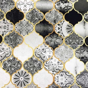 Black and White Moroccan Fabric, Arabic Upholstery Fabric By The Yard, Oriental Morocco Fabric for Chairs, Curtain, Pillow, Furniture, Sofa