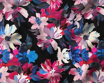 Purple Floral Upholstery Fabric by the Yard, Oil Painting Style Home Decor Fabric