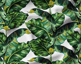 Tropical Banana Leaf Fabric, Green Botanical Hawaiian Upholstery, Canvas Fabric By The Yard