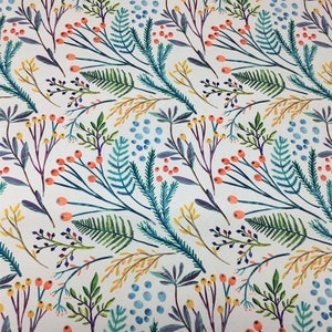 Floral Linen Look Upholstery Fabric, Colorful Tiny Meadow Flowers Fabric By The Yard, Durable Canvas Fabric for Chairs, Tablecloth, Cushion