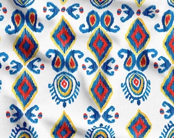 Tela de tapicería Ikat azul cortada a medida, tela de lona con patrón aborigen geométrico étnico