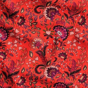 Tela de tapicería color coral con estampado de cachemira cortada a medida, tela de tapicería, tela de tapicería con estampado floral, tela con estampado floral en bloque