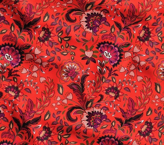Coral Color Tapestry Paisley Fabric by the Yard Tapestry Fabric Floral Pattern Upholstery Fabric Floral Block Print Fabric Etsy Canada